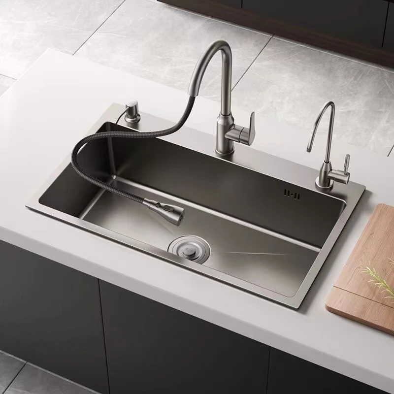 单槽厨房洗菜盆水槽枪灰送实木菜板送奢华实用盆中盆