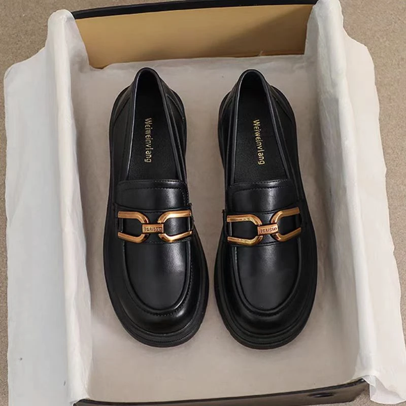 Z1733-3-厚底乐福鞋女2025新款春秋一脚蹬小皮鞋粗跟单鞋女鞋