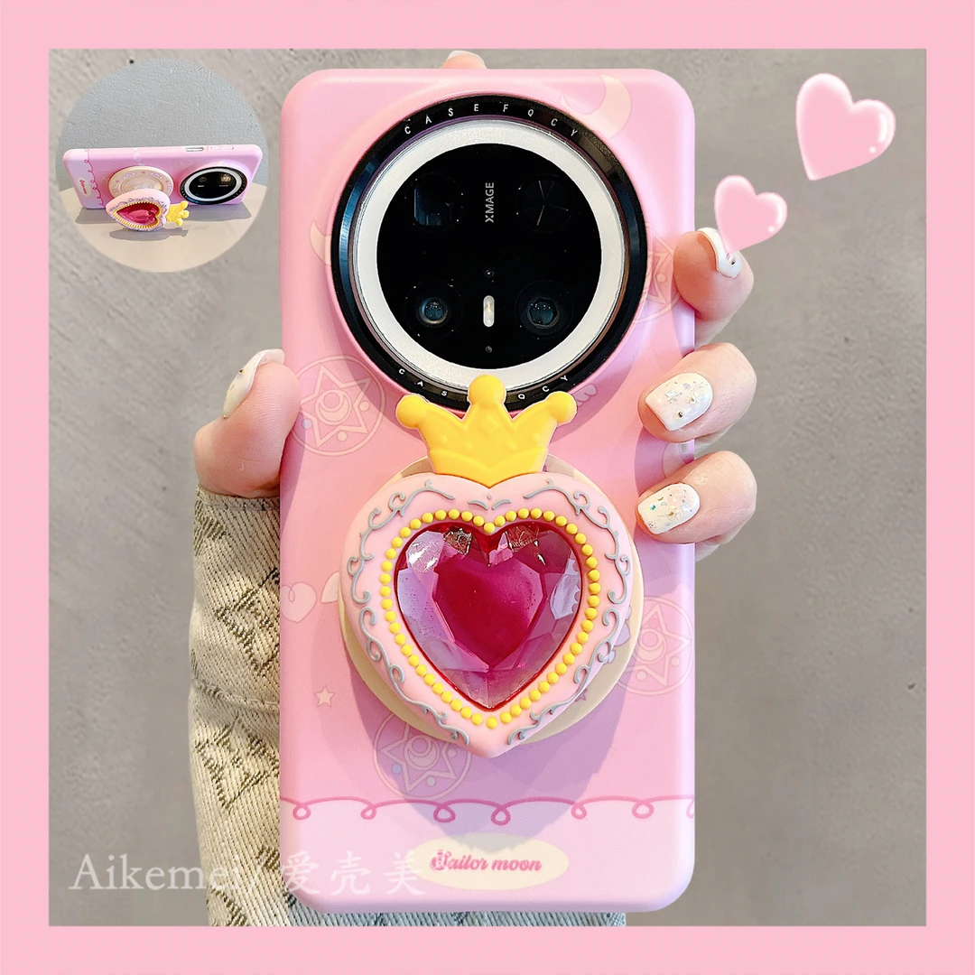 适用华为mate70pro+手机壳菲林月亮mate60pro+魔法阵爱心磁吸支架