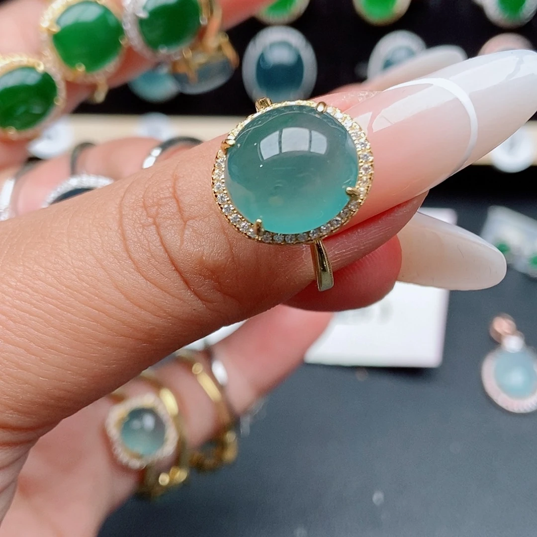 翡翠戒指银S925镶嵌海**烧52574