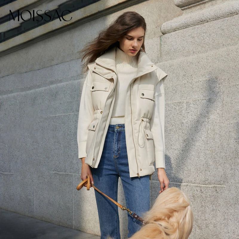 【王雪糕专属】摩萨克白鸭绒90腰部抽绳立领收腰羽绒马甲女