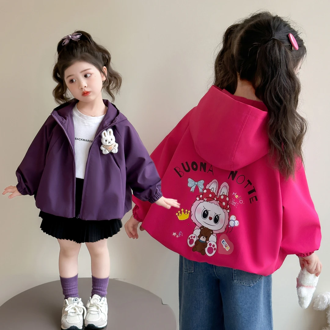 女童连帽外套2025新款儿童春秋装韩版潮款小童女宝宝秋季洋气夹克