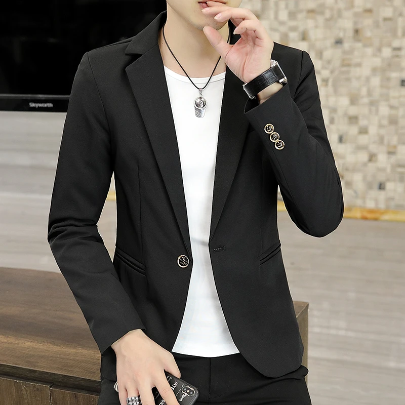 一粒扣小西装外套男款韩版潮流修身西服秋季新款男士商务西装外套