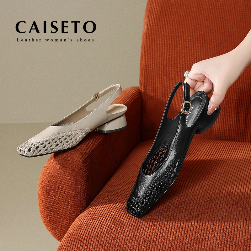 羊皮/3.5cm/春夏季粗跟方头镂空透气舒适软底浅口单鞋25XL152