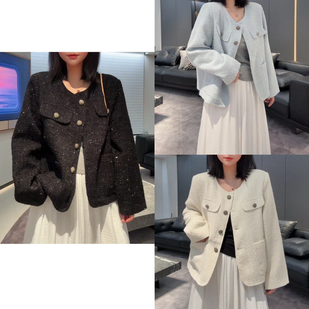 【思墨严选】08160春季新款气质休闲细闪小香外套