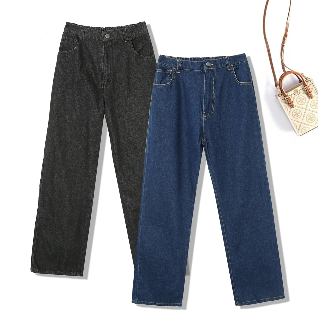时尚百搭复古做旧水洗女士牛仔阔腿裤牛仔裤直筒爆款休闲裤1F504