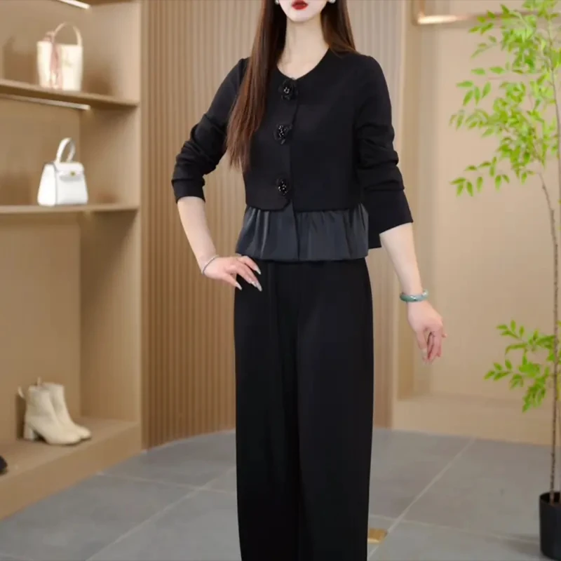 2025春秋新款时尚气质显瘦修身收腰法式黑色上下洋气减龄二件套潮