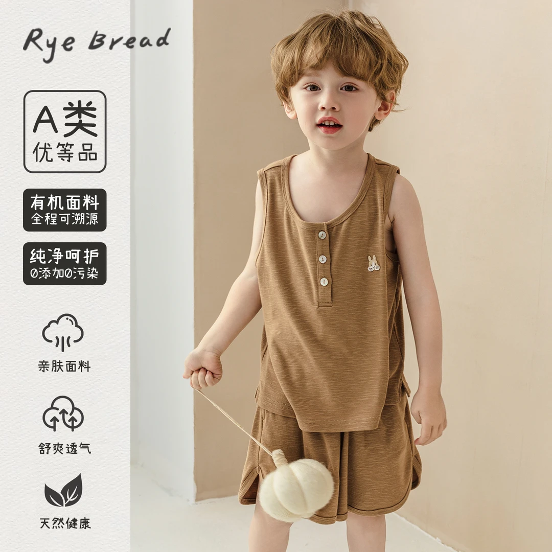 ryebread/黑面包童装 韩版男小童休闲无袖T恤套装 5夏