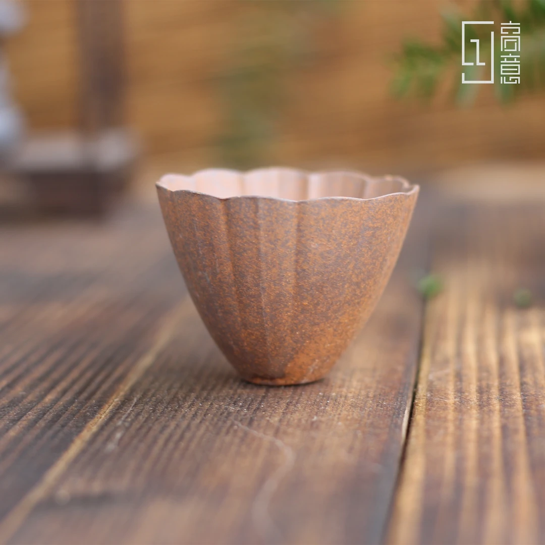 老岩泥素烧玉兰花口杯.1337.陶瓷主人杯品茗杯客杯功夫茶具单杯