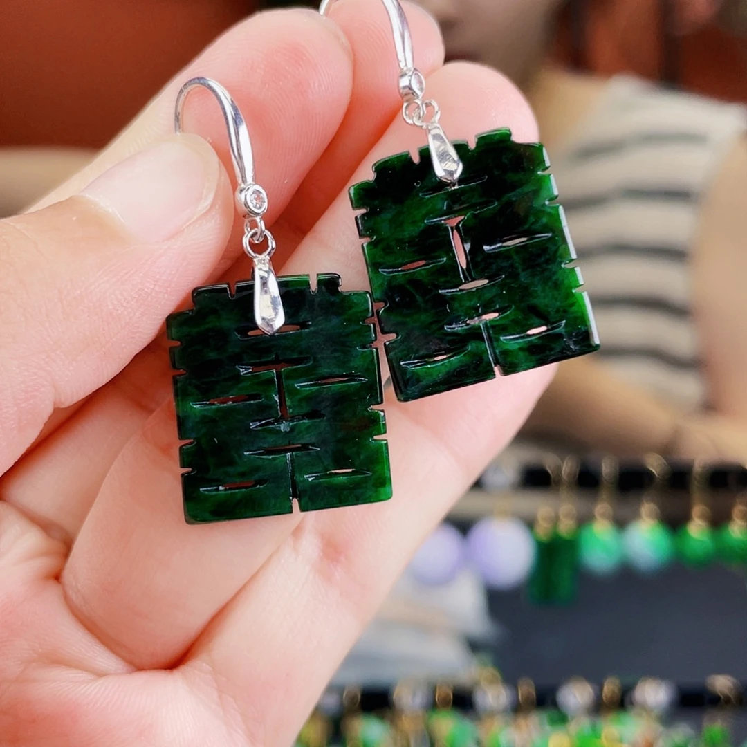 翡翠银S925镶嵌耳饰