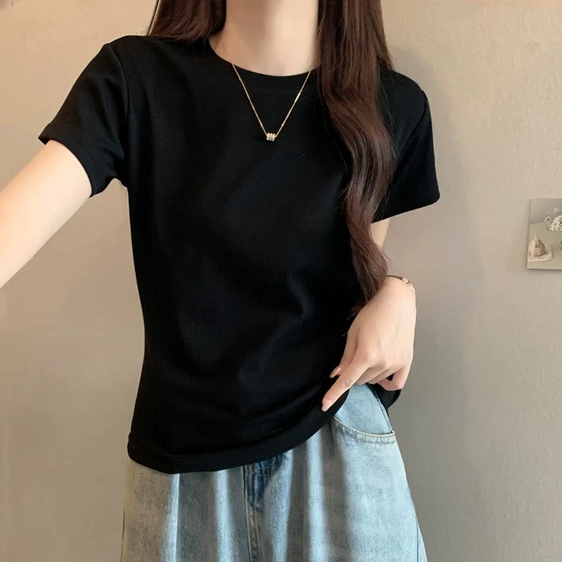 「韵味伊人」小个子定制 夏季百搭正肩短袖修身纯棉上衣#YWYR867