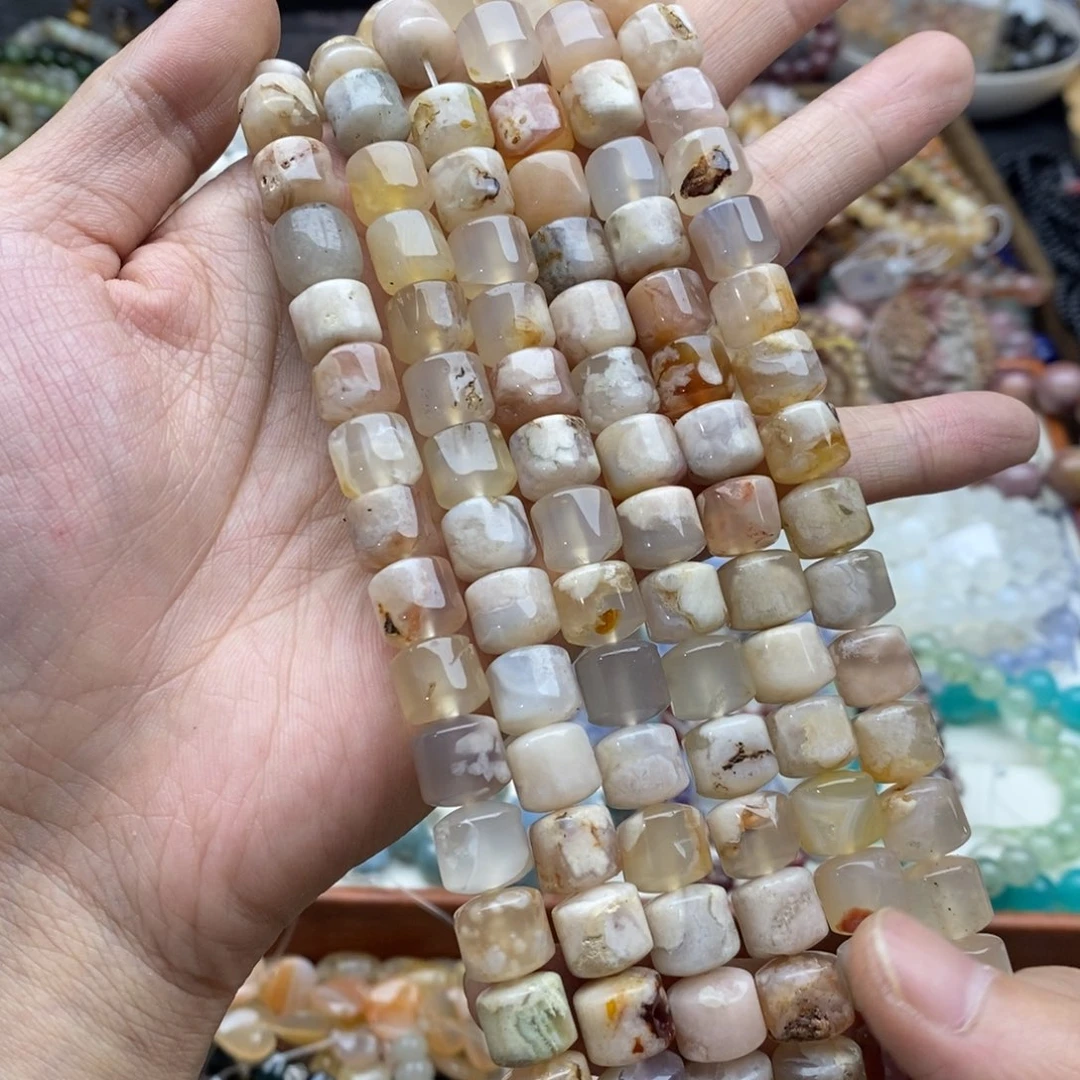 玛瑙/玉髓未镶嵌珠宝半成品一条天然10mm樱花玛瑙车轮珠