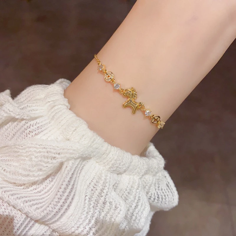 铜镀真金合成锆石手链 新款本命年镶钻马上有钱个性轻奢超闪手链