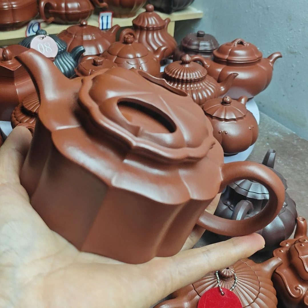 宜兴紫砂壶筋纹器半手工制作赵庄朱泥容量三佰左右