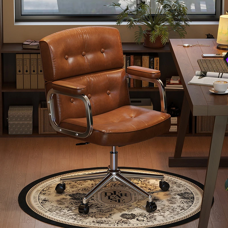 轻奢复古升降电脑椅家用舒适久坐书桌椅书房办公椅卧室椅靠背转椅