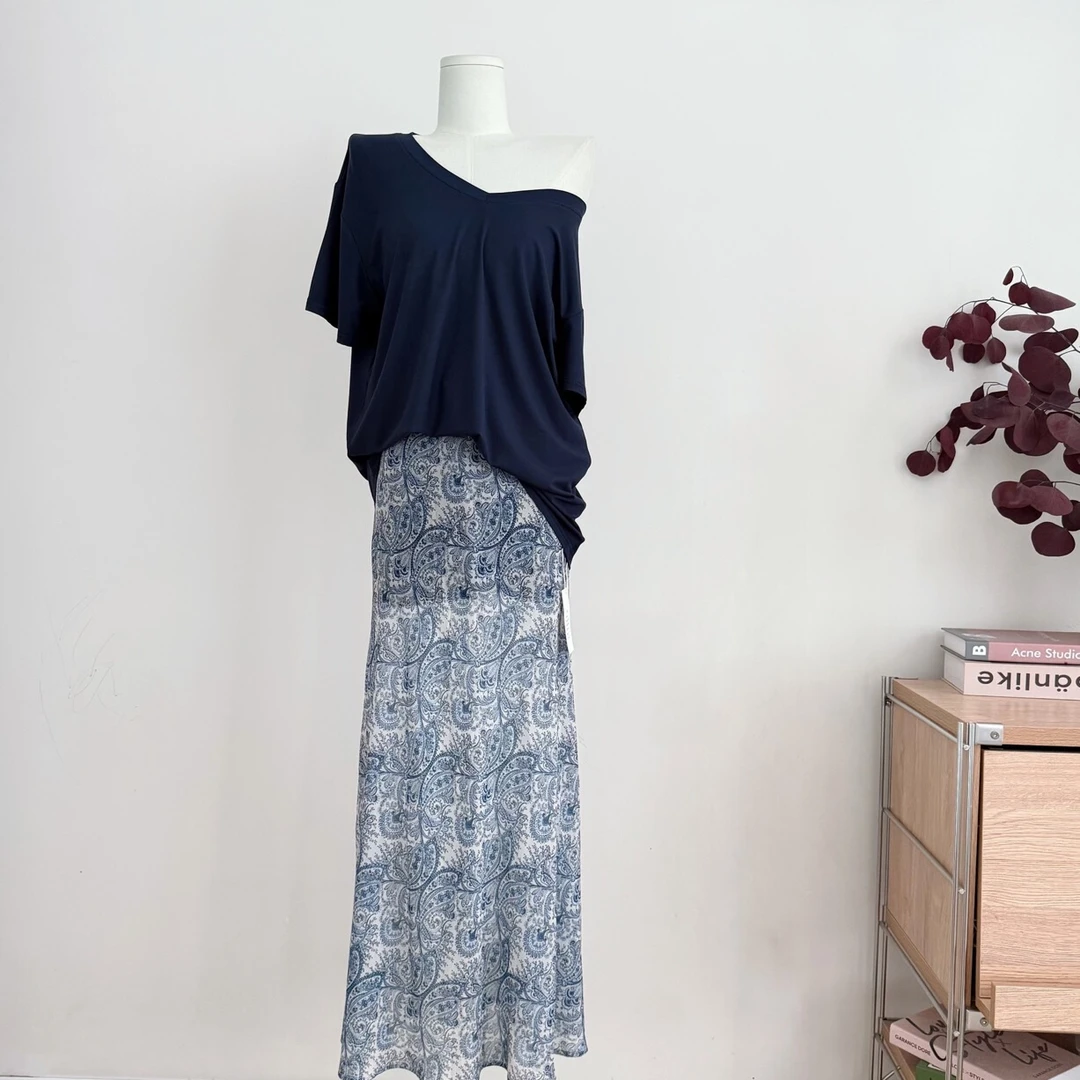 【青花瓷】小众设计高品质印花半身裙显腿长显气质透纱