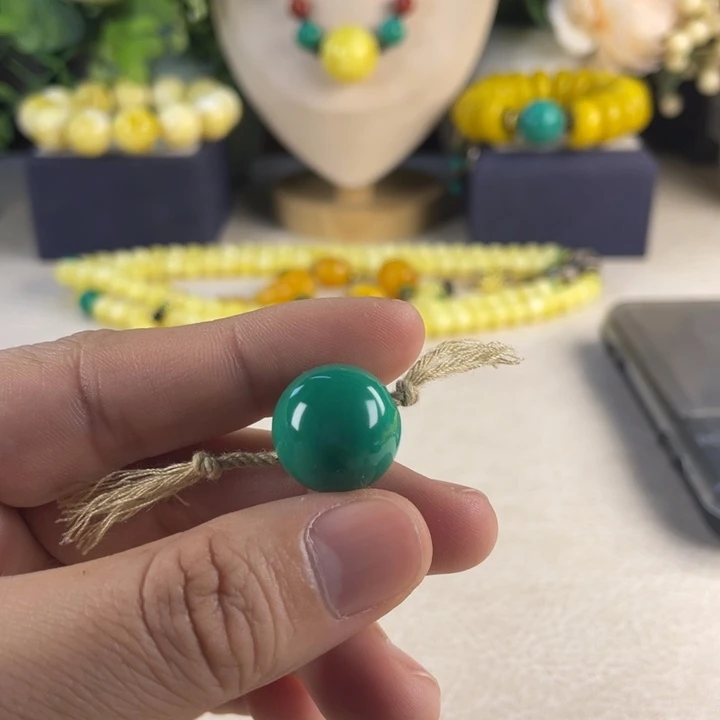 银S92517mm湖水绿配珠