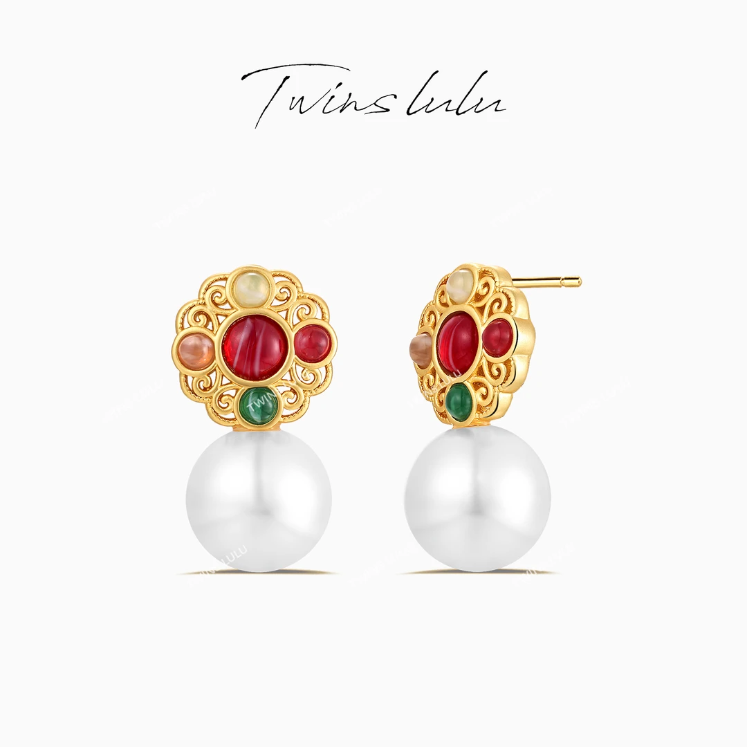 TWINS LULU 镀k金 国潮【知否】新中式珠珠蛇年红色耳环TSL1675