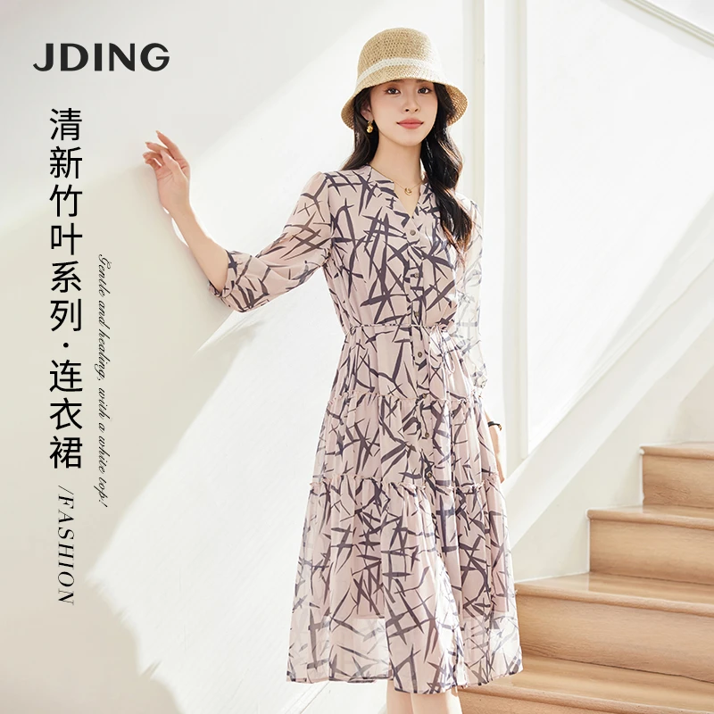 娇鼎商场同款2024年夏季新品清新竹叶连衣裙CJDJ429