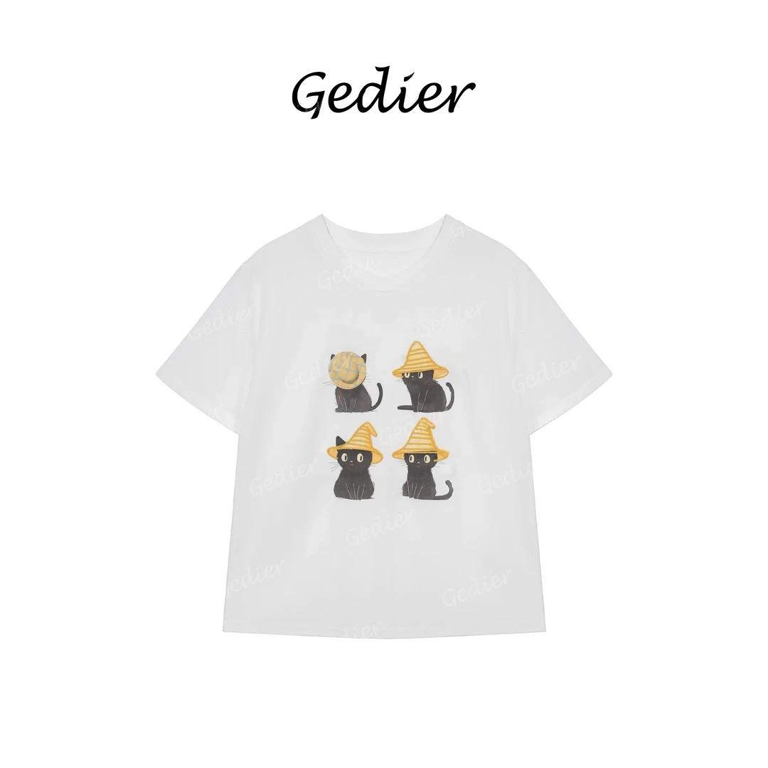 【秀场同款】“戴帽子的猫” 2025春欧若风黑猫趣味印花T恤 TG520159Y