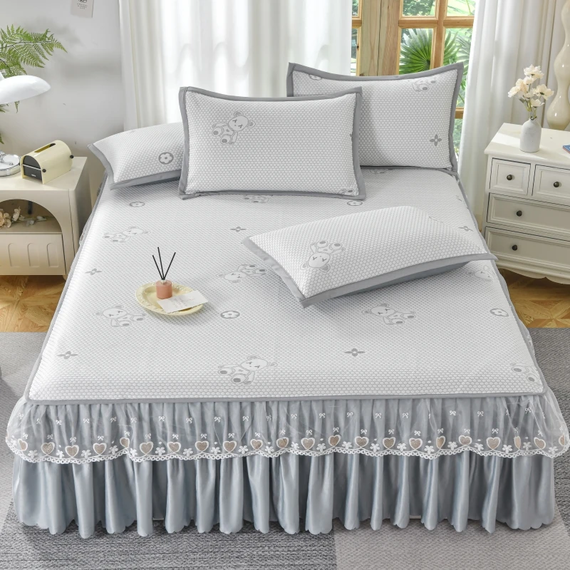 2025新款冰豆豆冰丝凉席床裙款亲肤柔软可机洗夏天空调凉感软席子