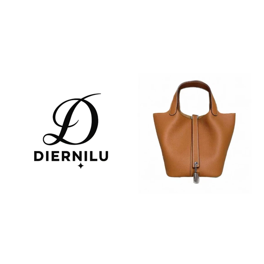 【【晚晚真皮高定】手提荔枝纹真皮单肩包纯色菜篮子G055棕色