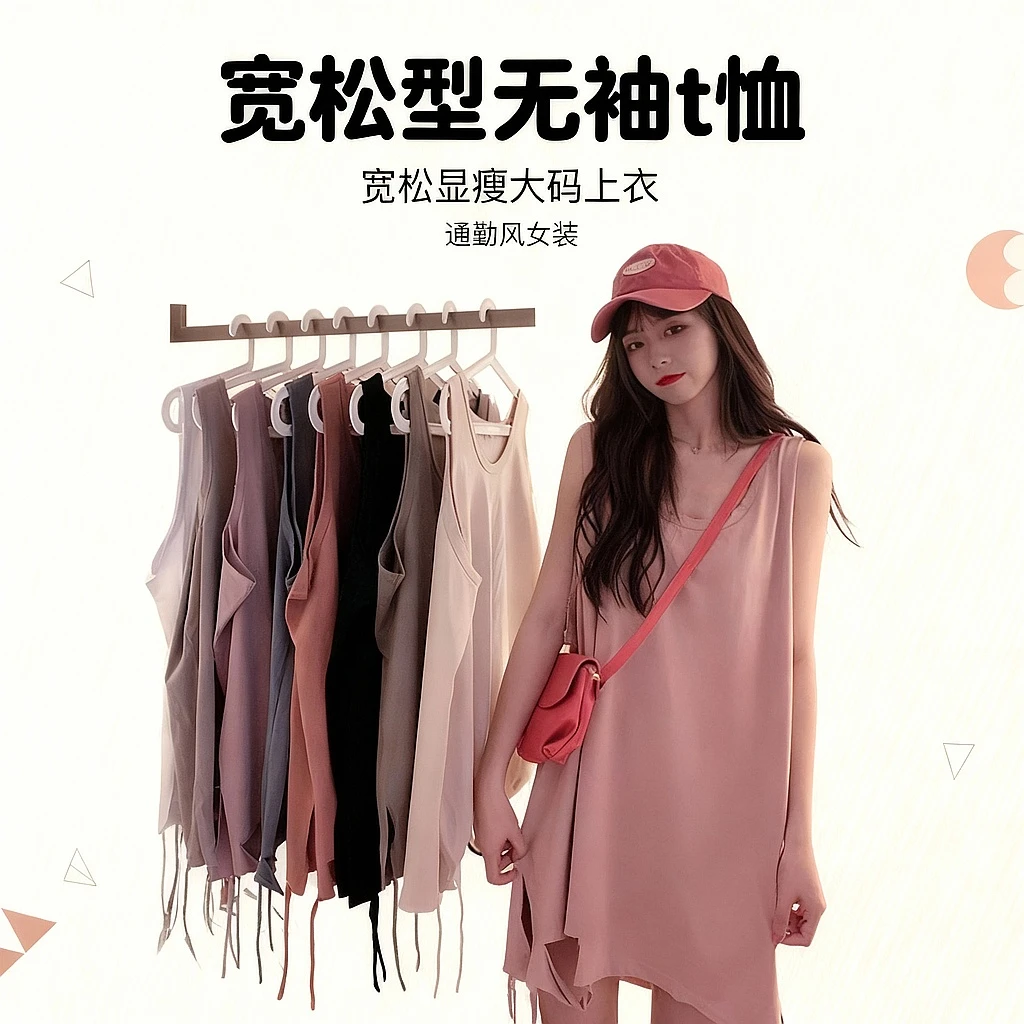 胖mm吊带运动背心无袖t恤女装夏外穿网红宽松显瘦百搭大码上衣ins