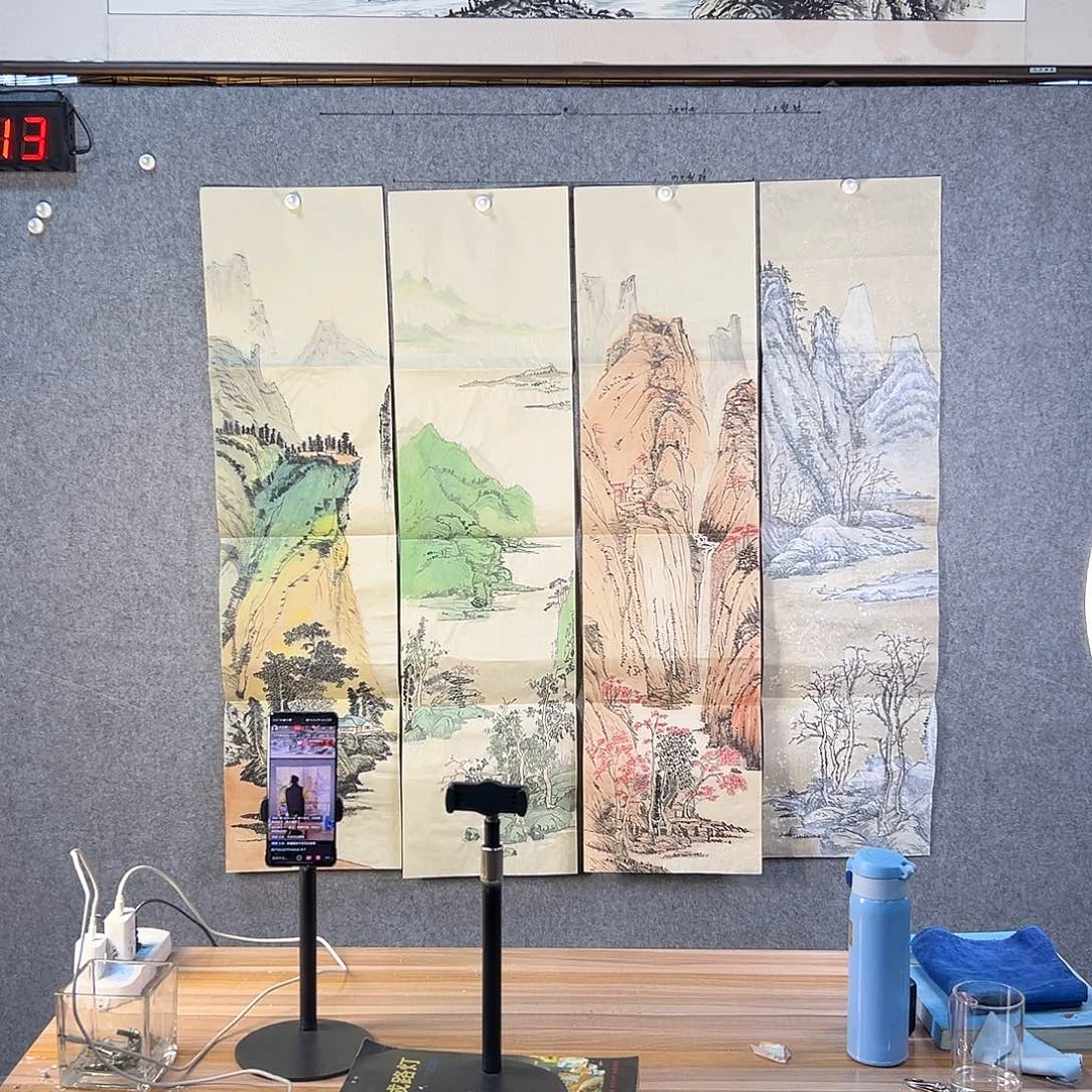 国画613 花鸟在树丛的顶端鸣叫叫声