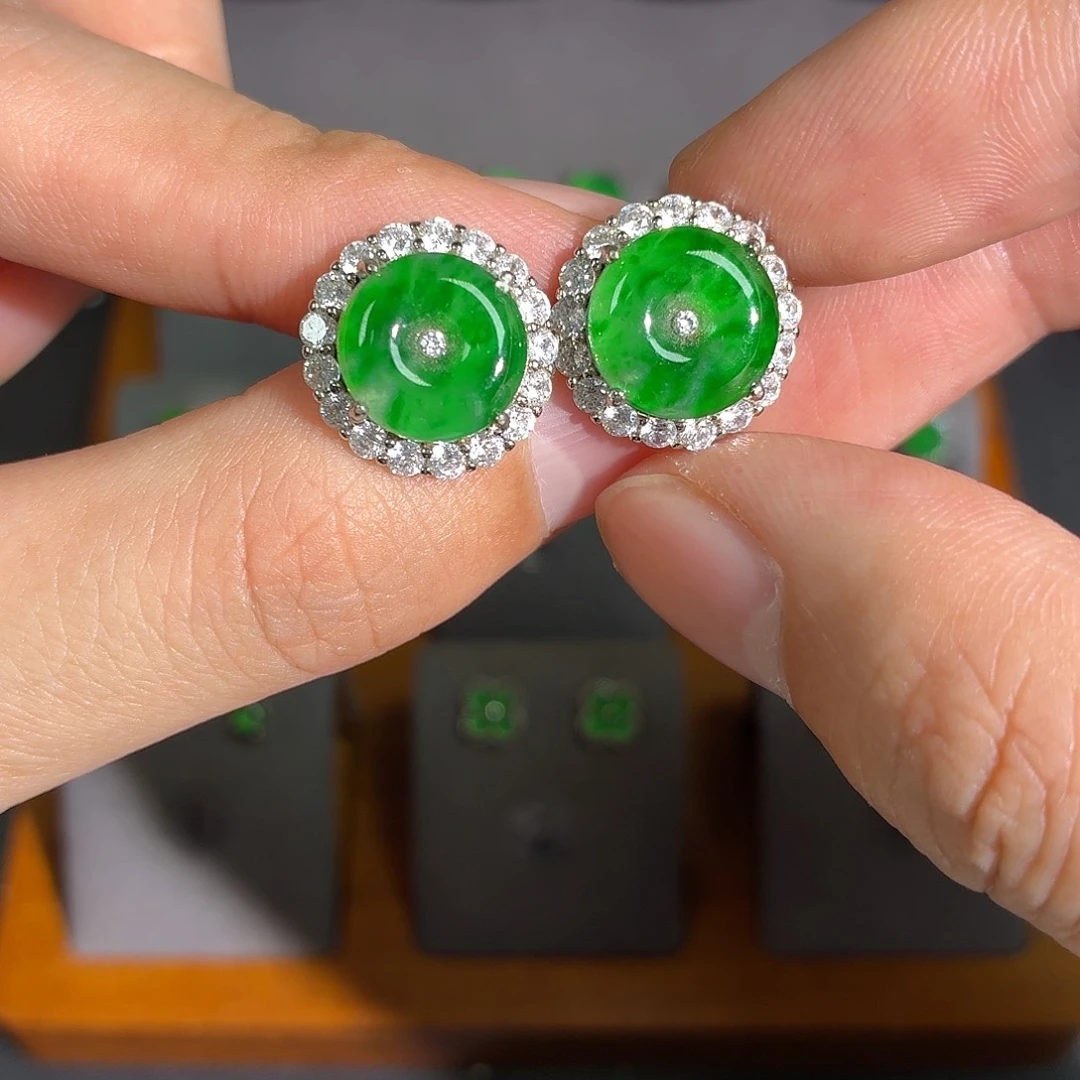 翡翠银S925镶嵌耳饰耳饰