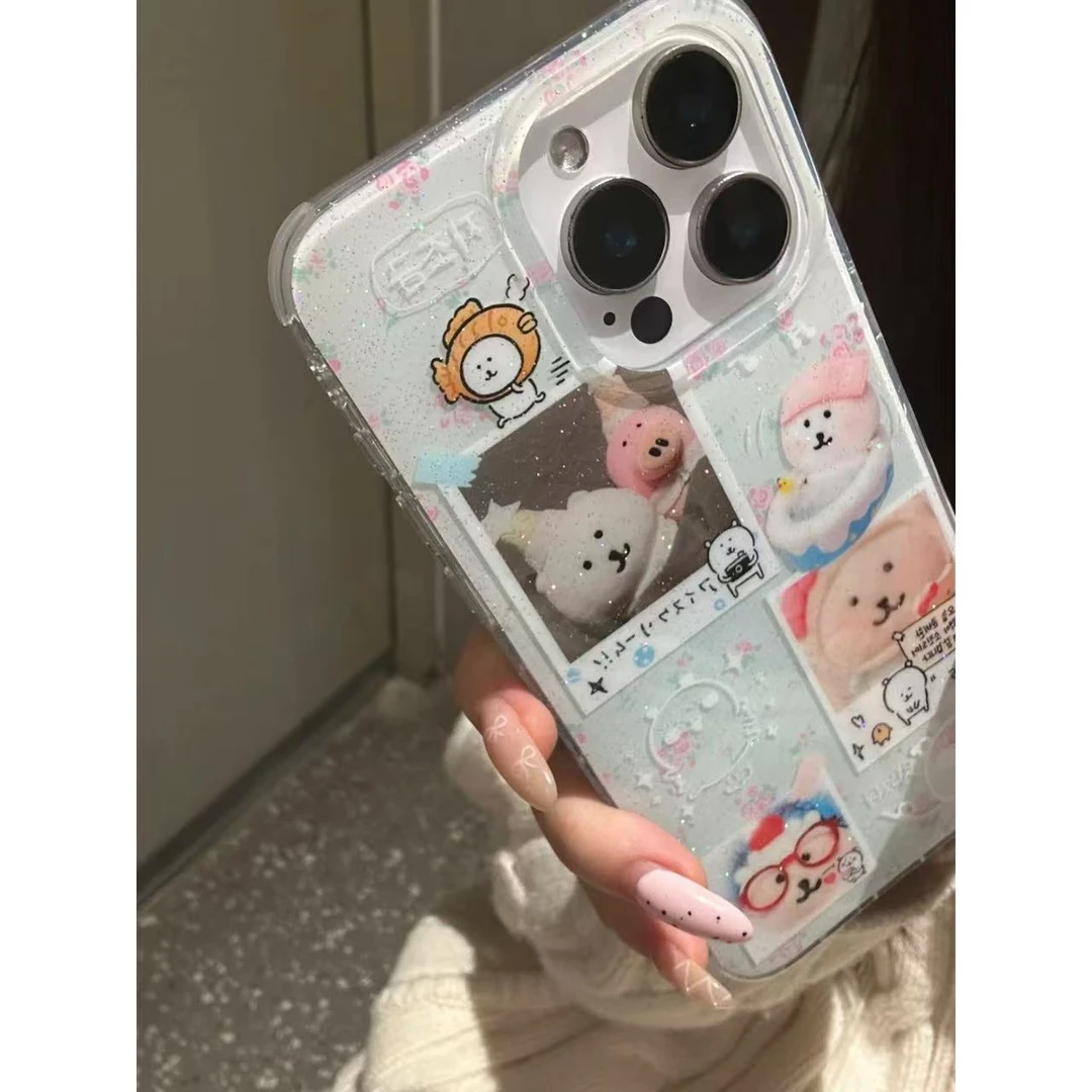 网感闪粉自嘲熊少女插画适用苹果16promax韩系女款iphone15手机壳