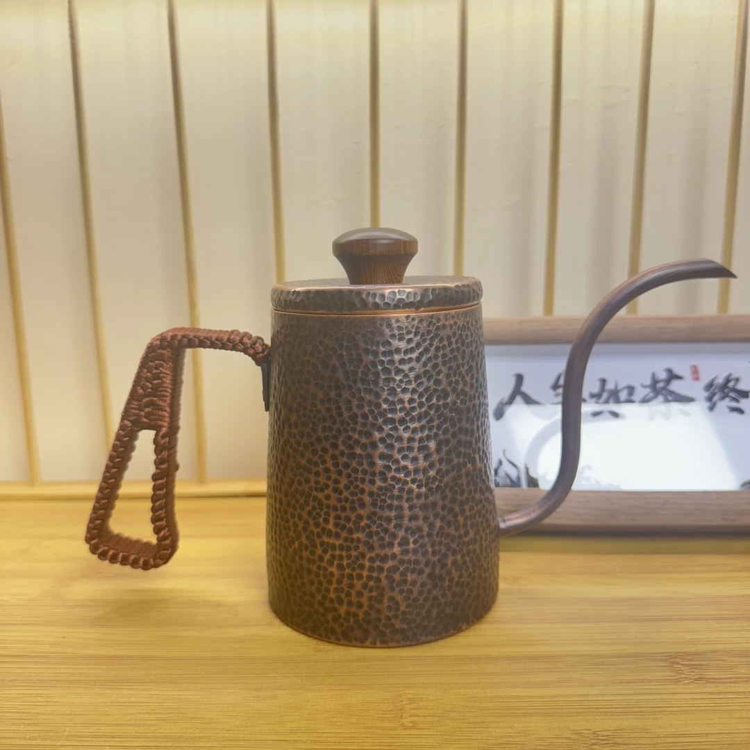 600ml紫铜手工做旧复古风提梁泡茶壶焖泡壶细嘴咖啡壶温酒壶