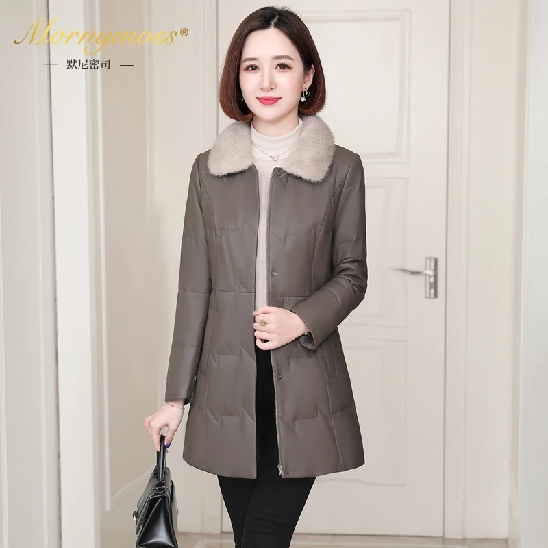 默尼密司品牌真皮羽绒服女2025冬季新款修身显瘦绵羊皮皮衣外套