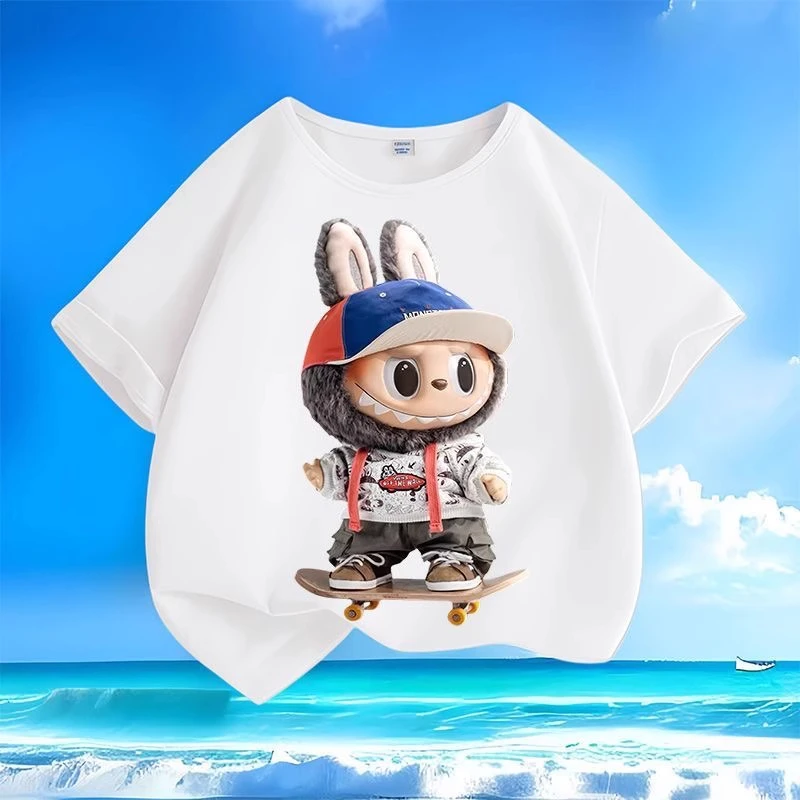可爱泡泡玛特拉布布夏季新款男女童短袖t恤纯棉圆领宽松儿童上衣