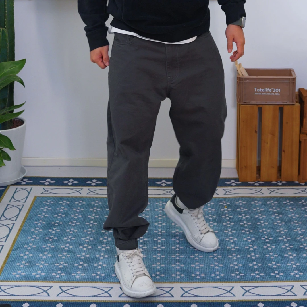 2025新款直筒长裤男士时尚百搭黑色复古宽松潮流水洗牛仔裤休闲裤