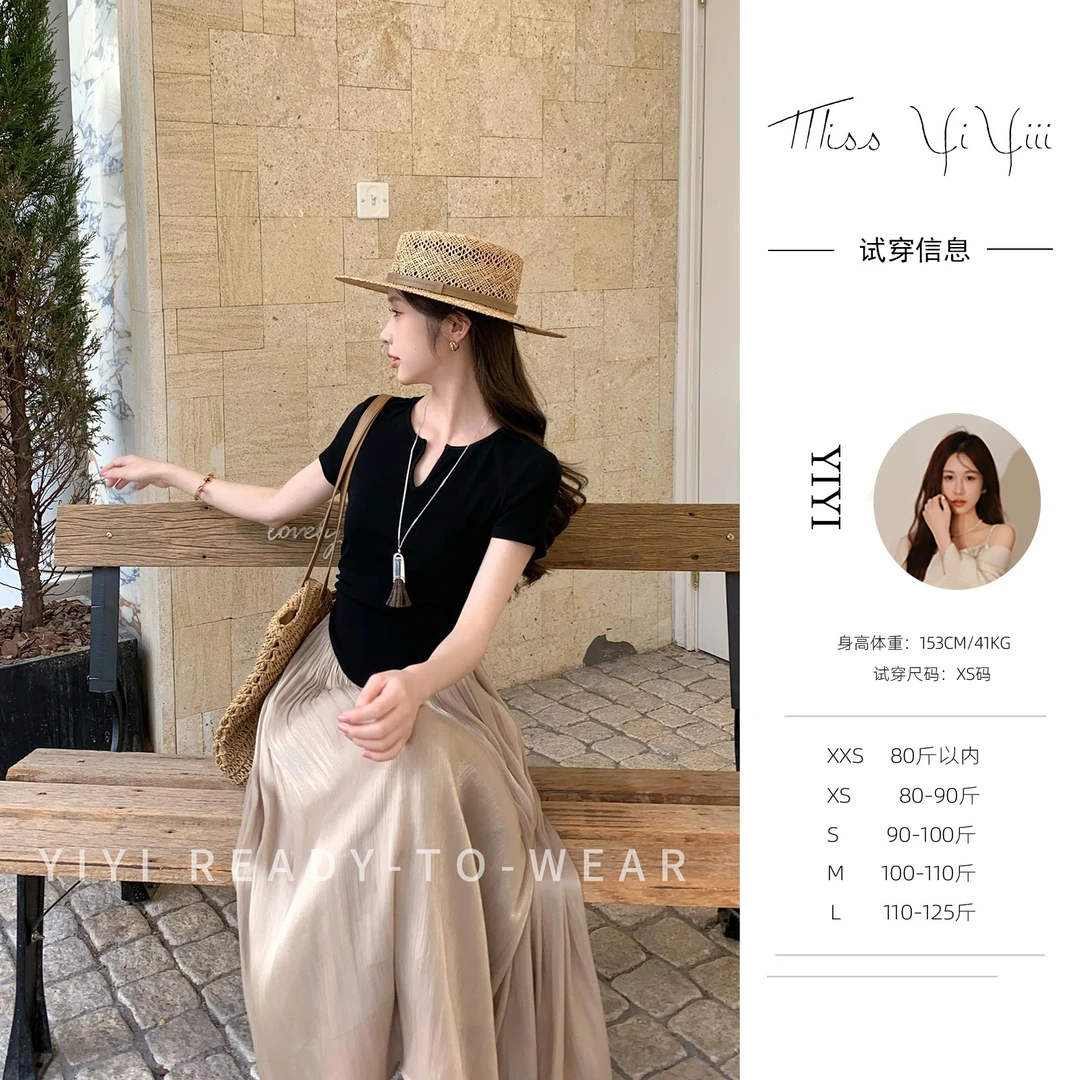 【巴洛克幻想】<YiYiii>小个子撞色短袖连衣裙不规则拼接显瘦长裙