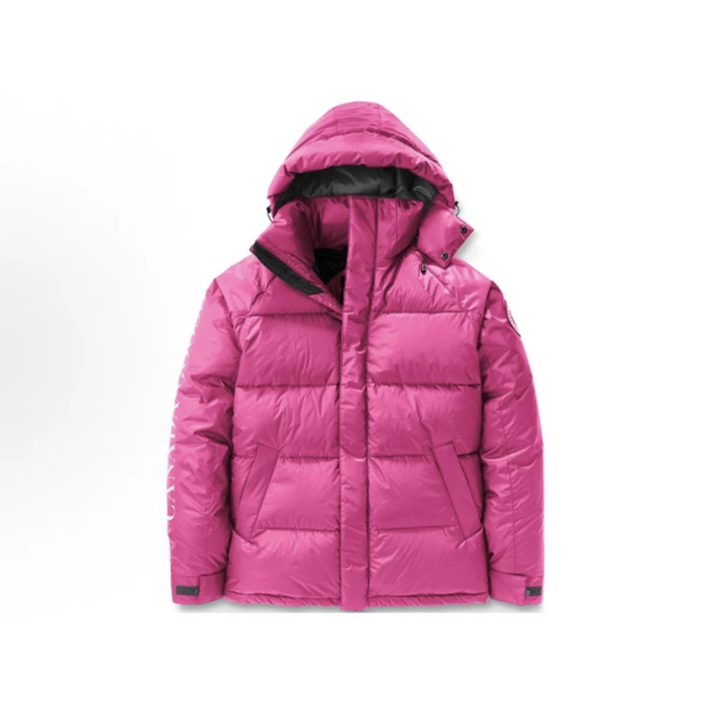 99新 CANADA GOOSE 连帽粉色羽绒服/L码/A03902
