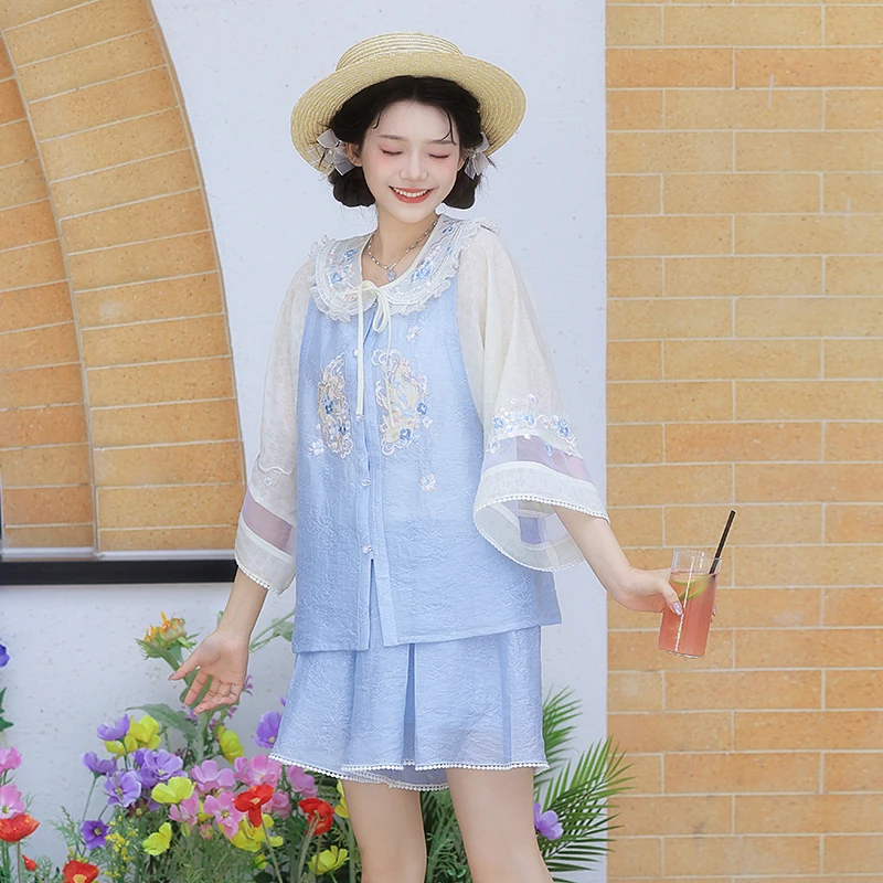 汉尚华莲[银鳞曲]改良汉元素圆领衫短裤短裙日常可爱少女套装夏