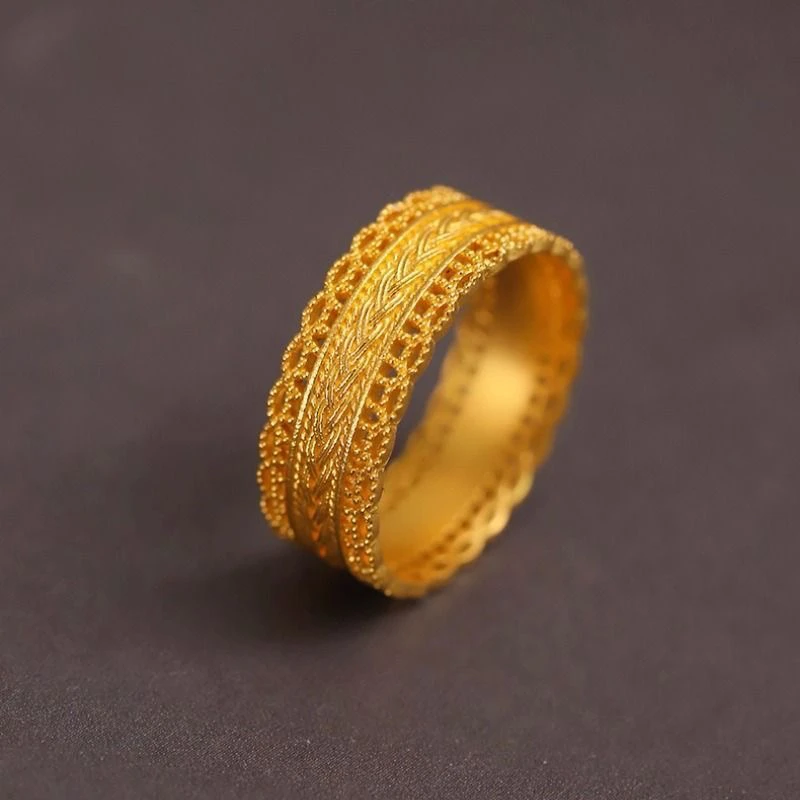 铜合金戒指 闭口 精工古法腰缠万贯花丝镂空时尚情侣戒