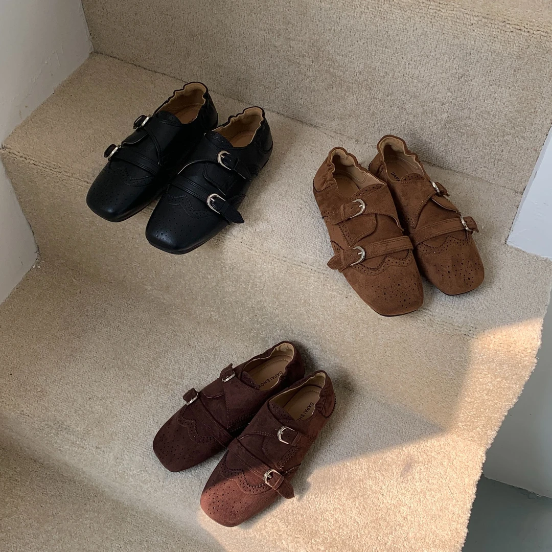 芒小羊家M906-3春秋季新款复古英伦小皮鞋布洛克雕花平底单鞋女