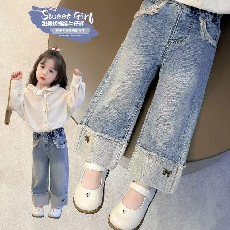 新款春秋女童牛仔裤春款柔软时尚新款洋气休闲百搭宝宝牛仔长裤