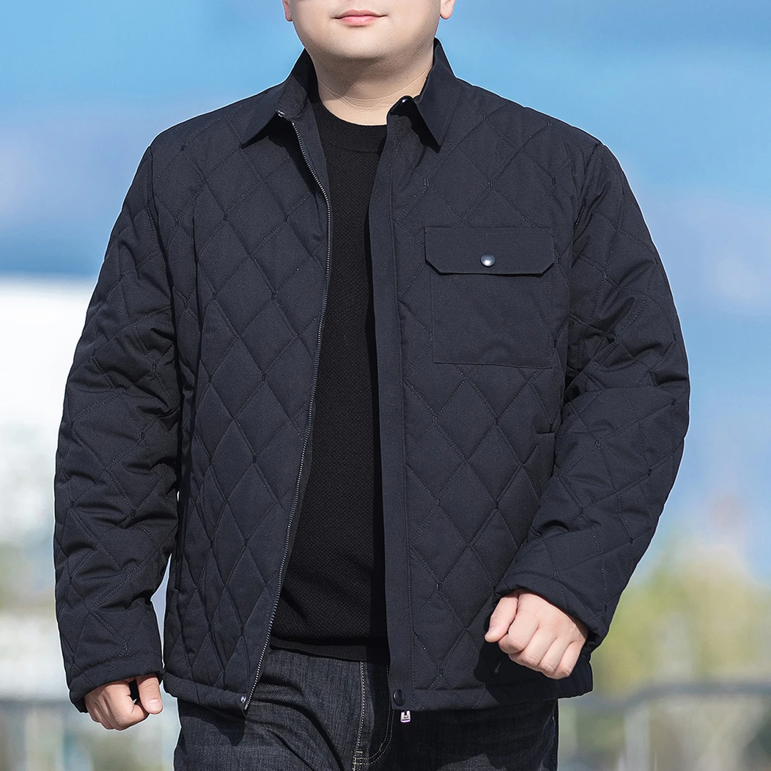 大码男士棉服秋冬胖子休闲翻领防风保暖二棉外套男宽松加肥薄棉衣