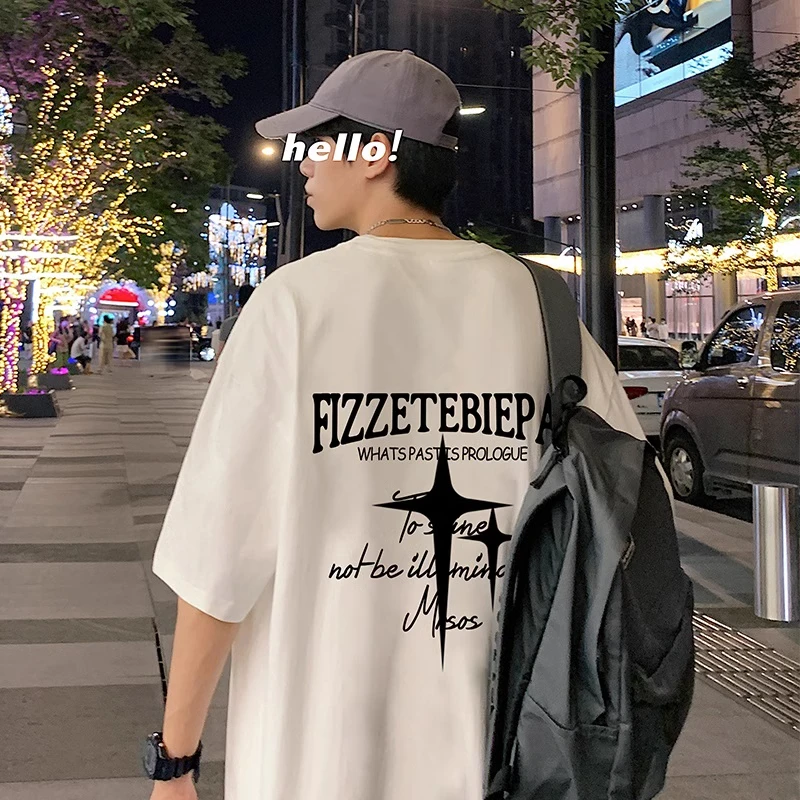港风潮牌高街美式短袖T恤男夏季2025新款宽松半袖ins重磅纯棉体恤