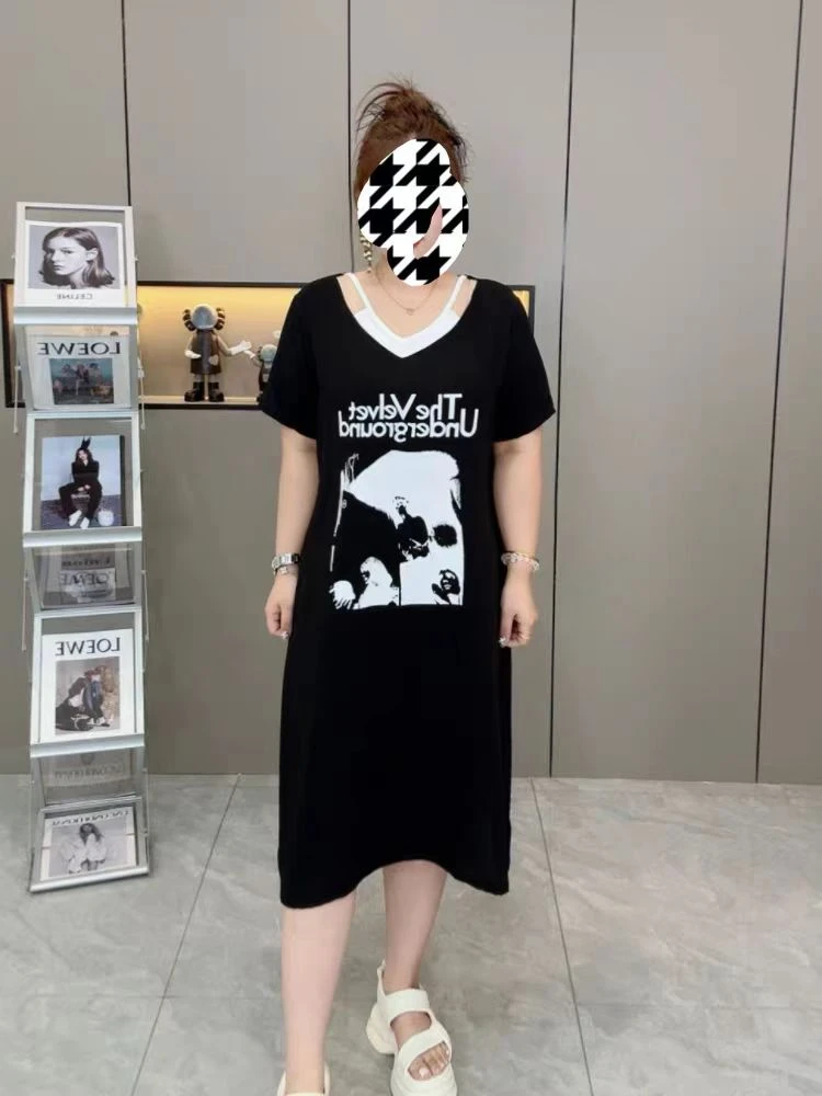 7086露肩印花连衣裙