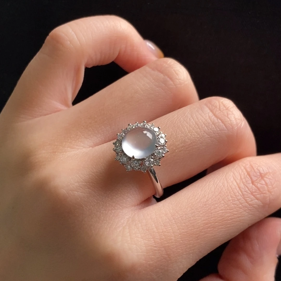 翡翠18K金镶嵌戒指玻璃种