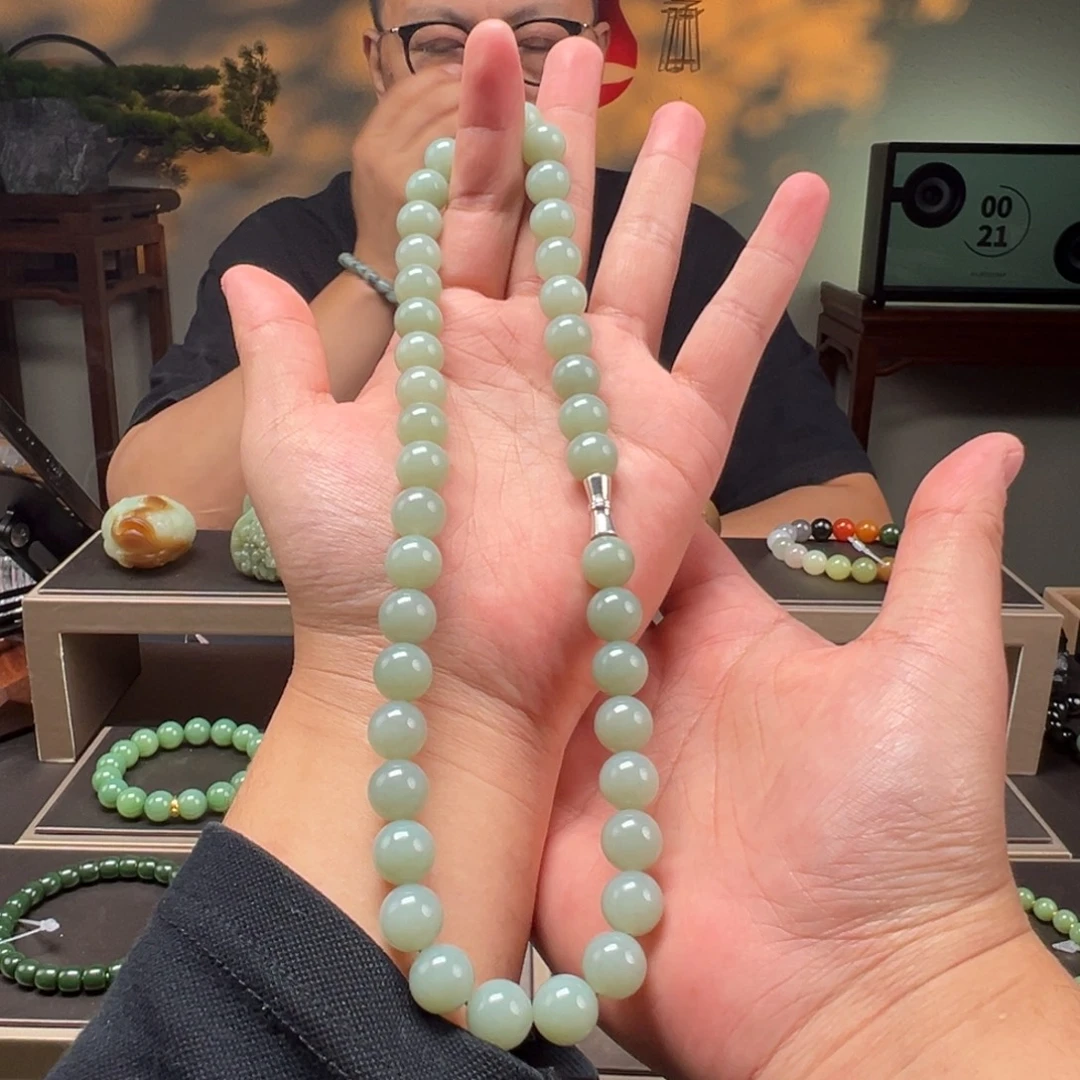 和田玉未镶嵌手链卡12mm妈妈链