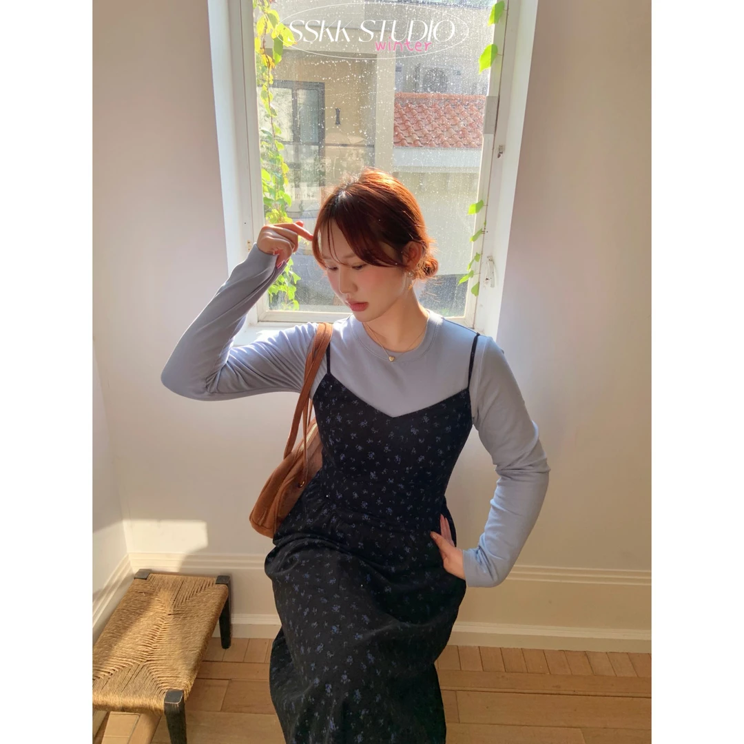 KMZY/KMZY山_山【契约恋情】微胖韩系气质显瘦灯芯绒印花松紧吊带裙