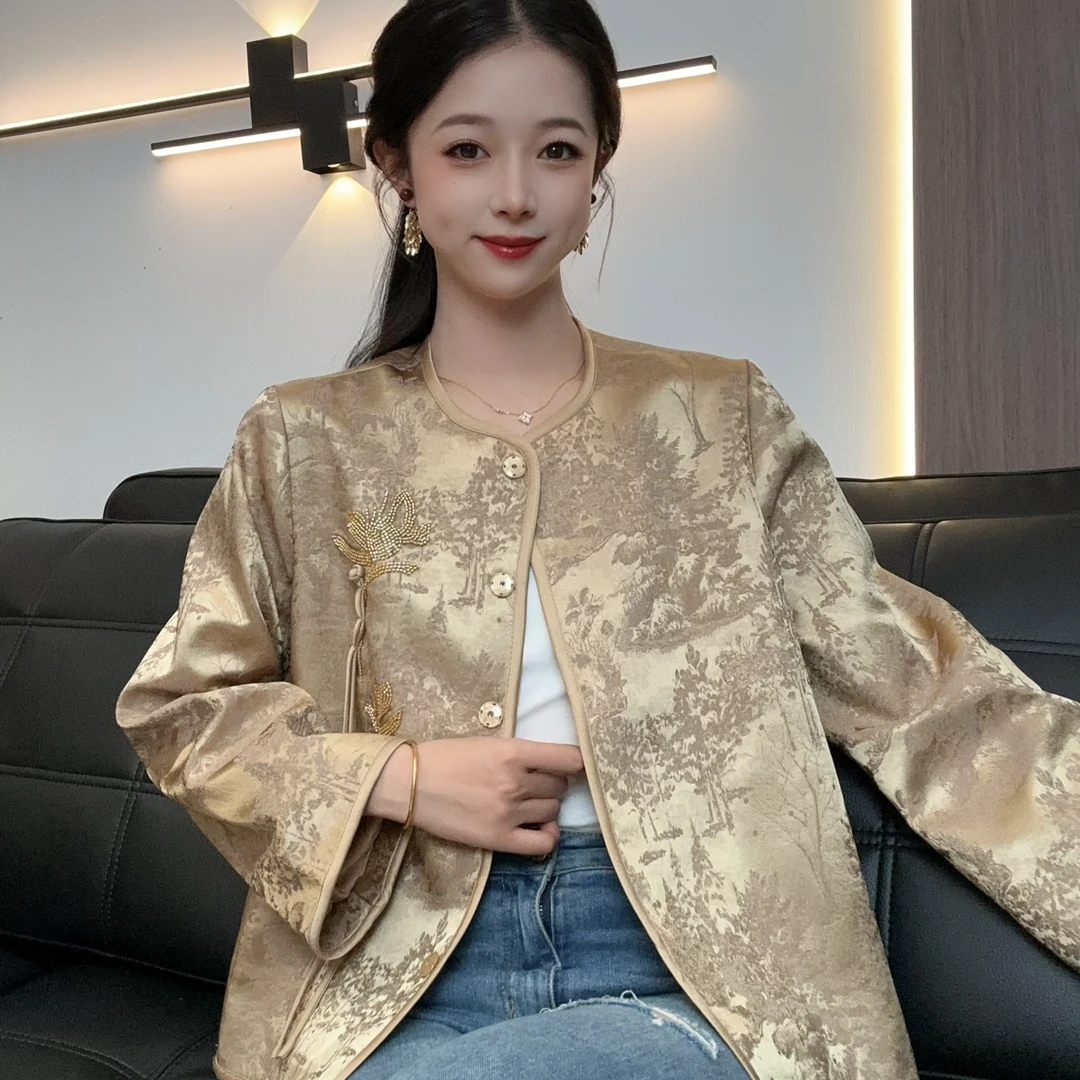 【鎏金】新春国风圆领宽松开衫气质提花新中式外套
