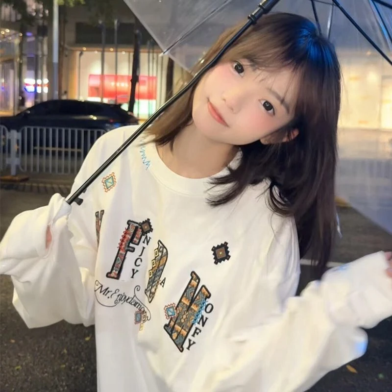 NASA ROAD新款春秋季美式高街复古字母刺绣卫衣男女情侣百搭上衣