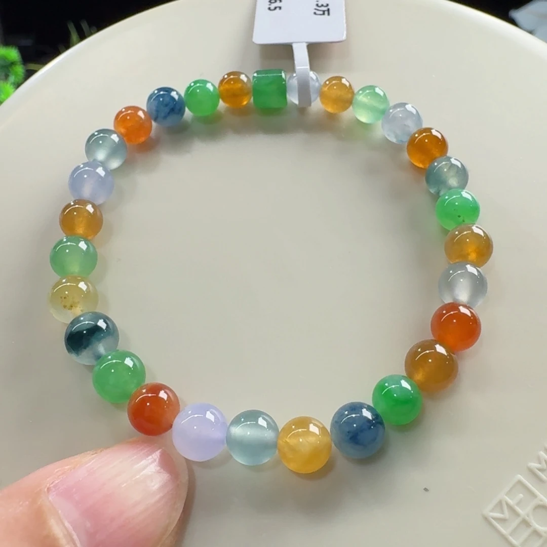 翡翠未镶嵌手链高冰玻浓彩多宝单圈5.8-6.5mm