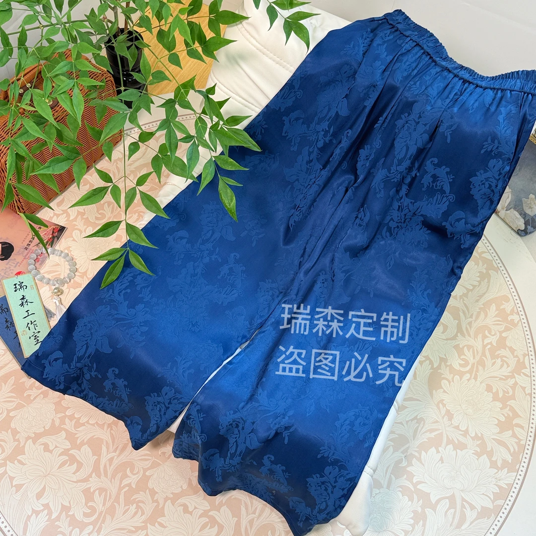 639 重磅满丝松紧腰提花直筒裤休闲裤-腰围67-裤长98cm
